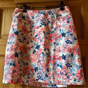 Lilly Pulitzer Coral, Navy & White Floral A-Line Skirt